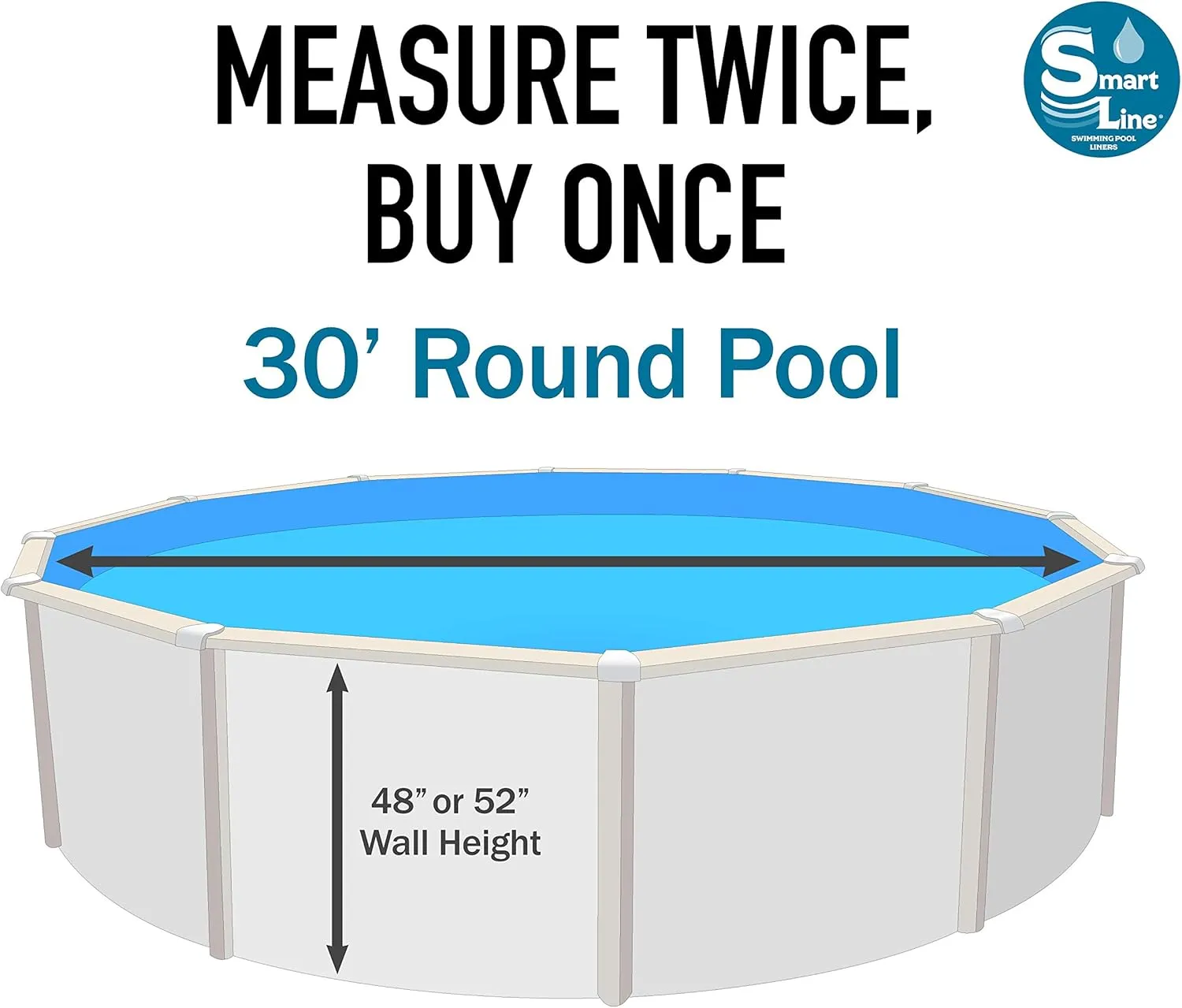 Smartline 30 ft Round Swimming Pool Liner | Sunlight | Overlap Style | 54 Inch Wall Height | 25 Gauge Heavy Duty Virgin Vinyl | Designed for Steel Sided Above Ground Pools
