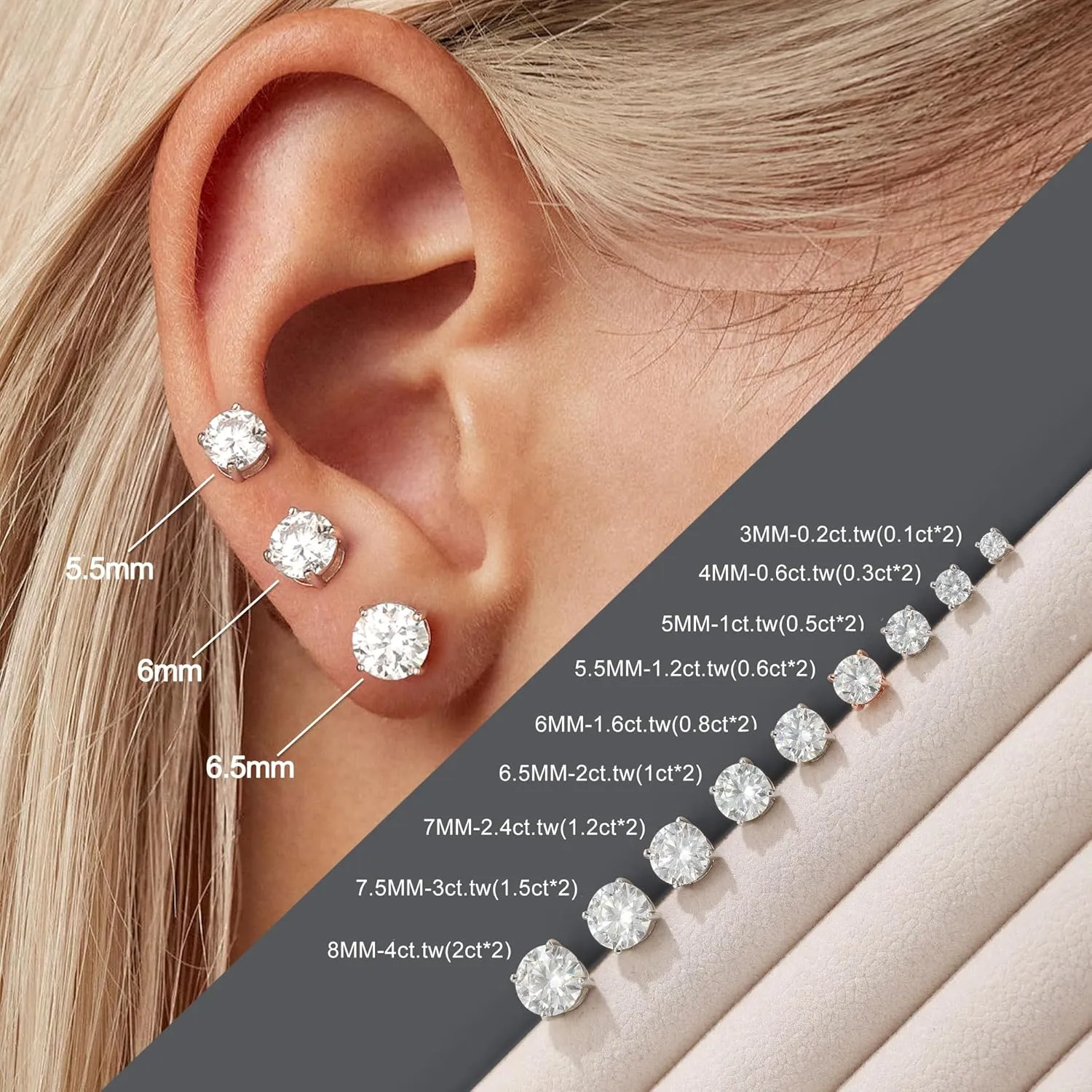 SMILEST 0.2-4ct Moissanite Screw Back Earrings, D Color VVS1 Clarity Lab Created Moissanite 18K White Yellow Rose Gold Ruthenium Vermeil 925 Sterling Silver Round Moissanite Earrings for Women Men