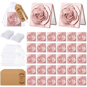 Soaoo 30 Set Rose Compact Mirror Bulk Quinceanera Party Favors for Guests Pocket Mirror with Thank You Tags and Organza Bag for Wedding Bachelorette Bridal Shower Party Souvenir Gifts(Rose Gold)