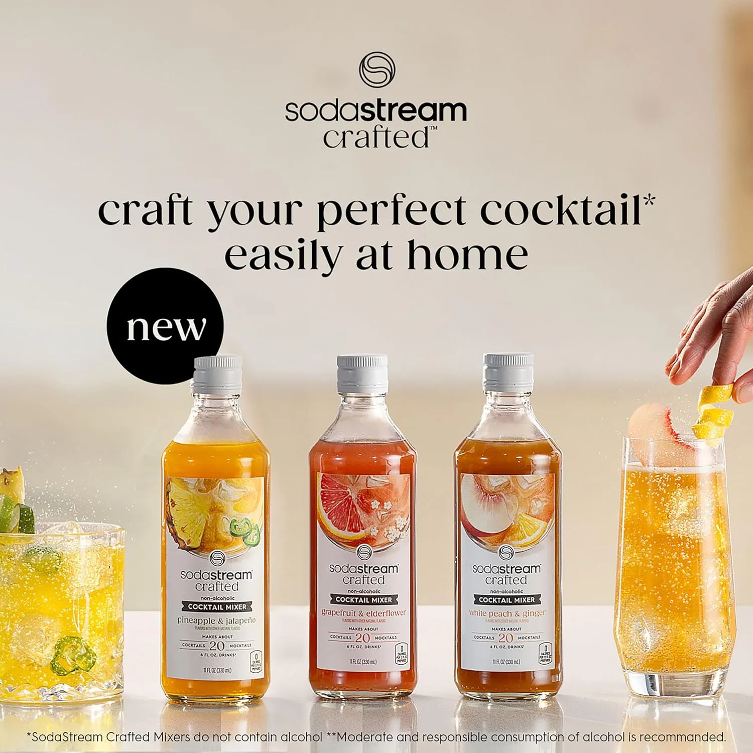 SodaStream Crafted Cocktail Mixers: Non-alcoholic mixers expertly crafted for sparkling cocktails & mocktails, Variety Pack, 11.1 FL OZ (Pack of 3)