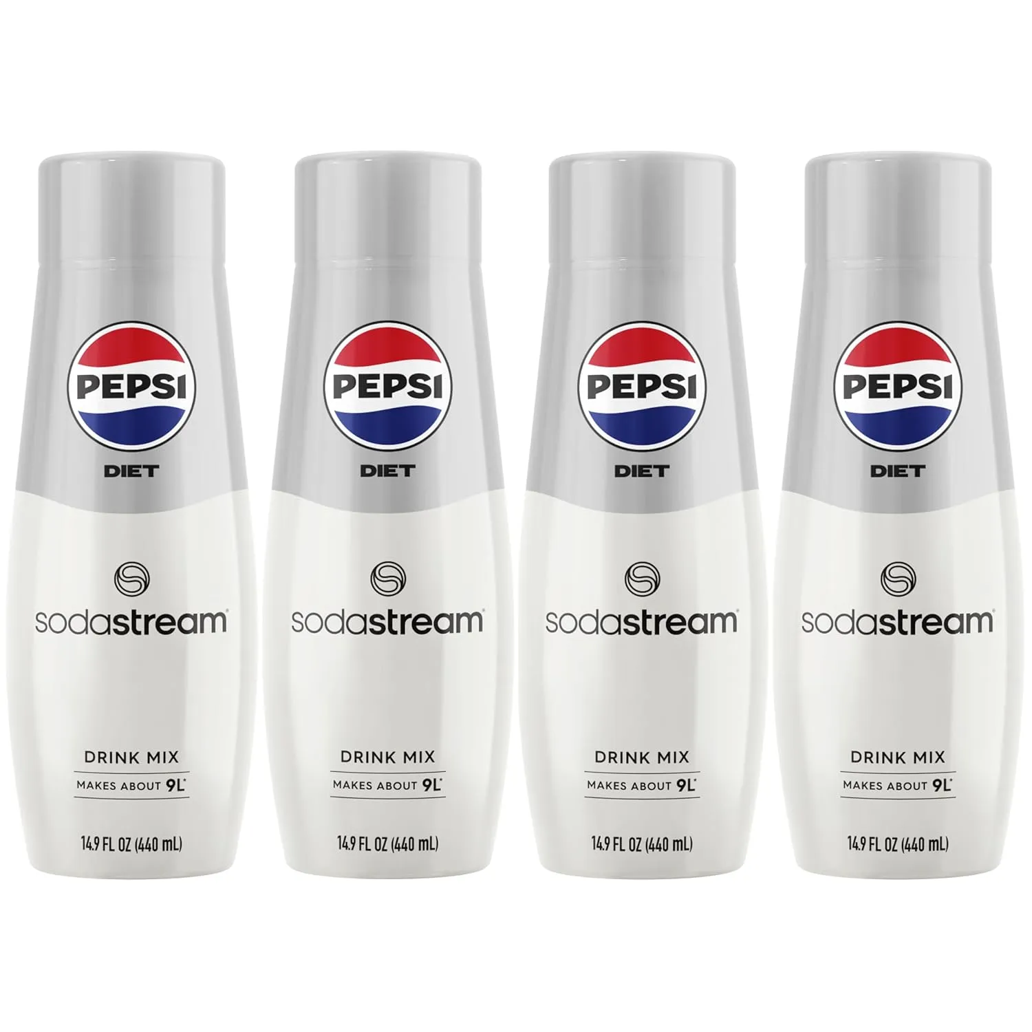 SodaStream - Diet Pepsi Beverage Mix Diet Flavor for SodaStream Turns 9.5 Gallons of Sparkling Water into Diet Pepsi Light, Crisp and Refreshing with Zero Calories 14.9 Fl Oz, Pack of 4