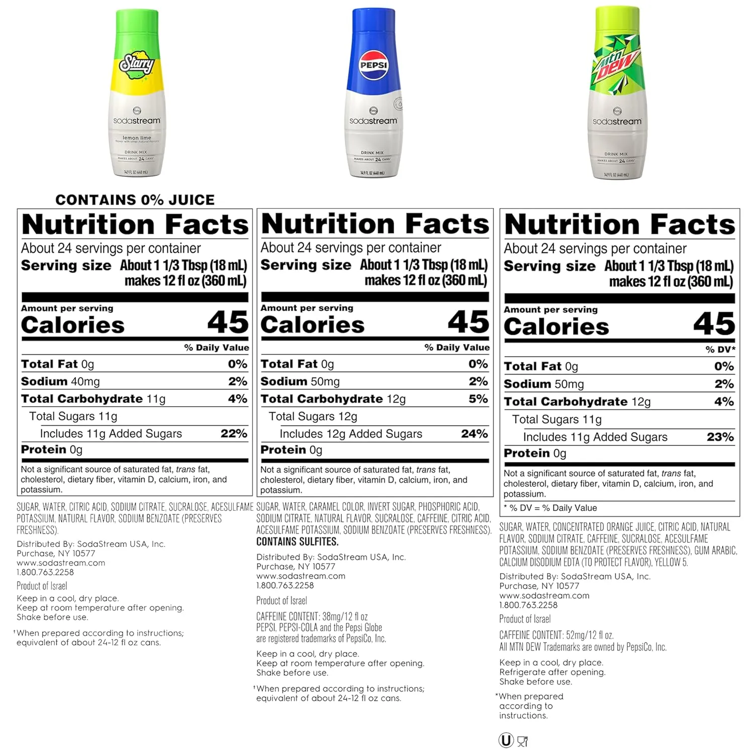 SodaStream Pepsi, Starry & MTN Dew, Regular, 440ml, (Pack of 3)