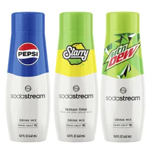 SodaStream Pepsi, Starry & MTN Dew, Regular, 440ml, (Pack of 3)