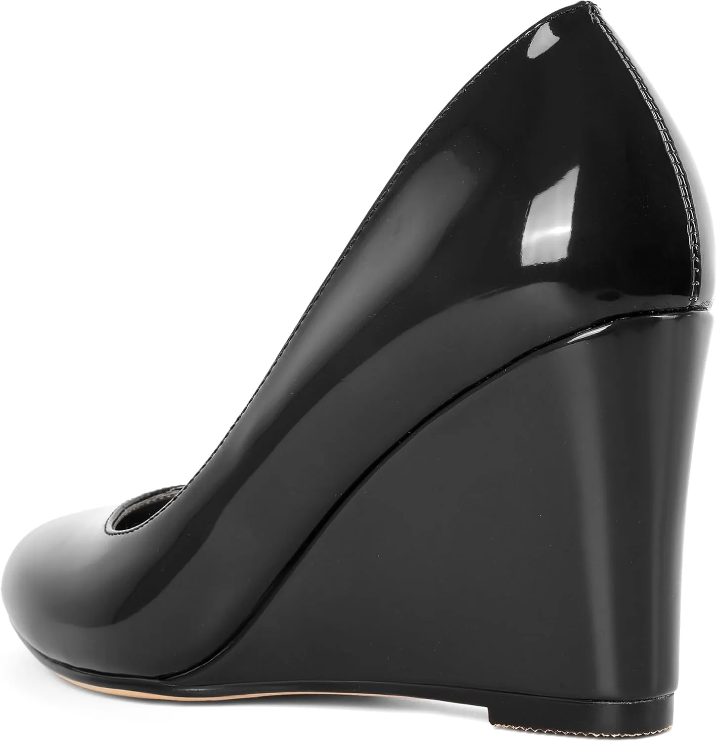 Soireelady Wedge Heel Pumps Round Closed Toe Slip On High Heel Wedges Comfortable Dress Shoes 3.5 Inches