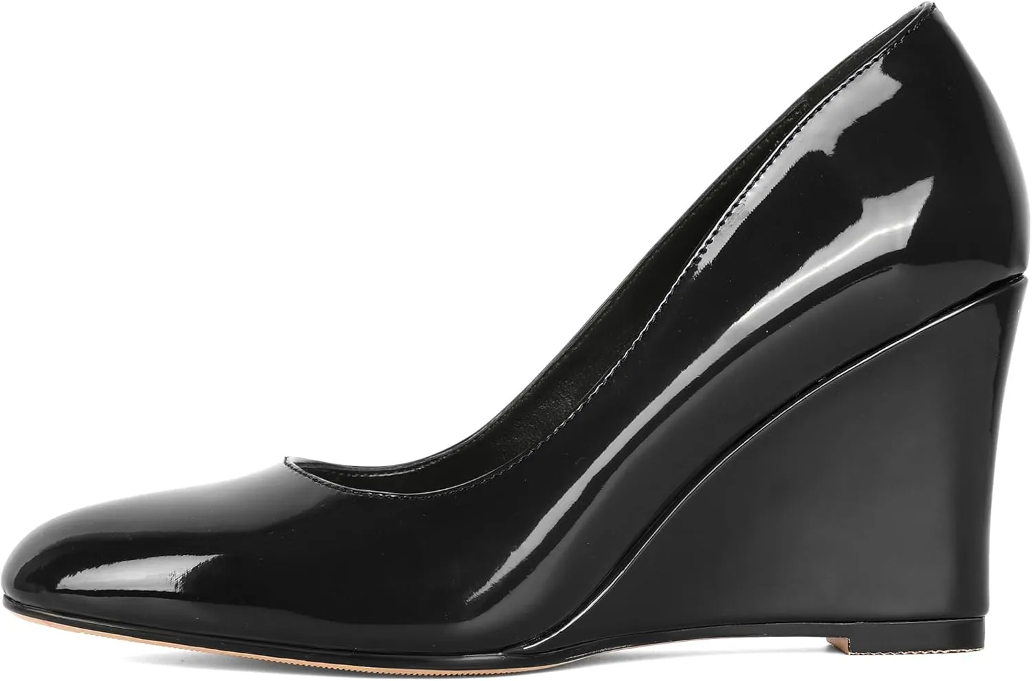 Soireelady Wedge Heel Pumps Round Closed Toe Slip On High Heel Wedges Comfortable Dress Shoes 3.5 Inches