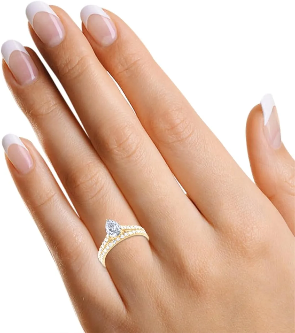 Solitaire Bridal Set Ring Lab Grown Diamond Engagement Wedding Ring For Women 14k Gold Over 925 Sterling Silver Jewelry Gifts For Her (1.10 Cttw)
