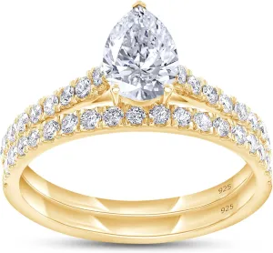 Solitaire Bridal Set Ring Lab Grown Diamond Engagement Wedding Ring For Women 14k Gold Over 925 Sterling Silver Jewelry Gifts For Her (1.10 Cttw)