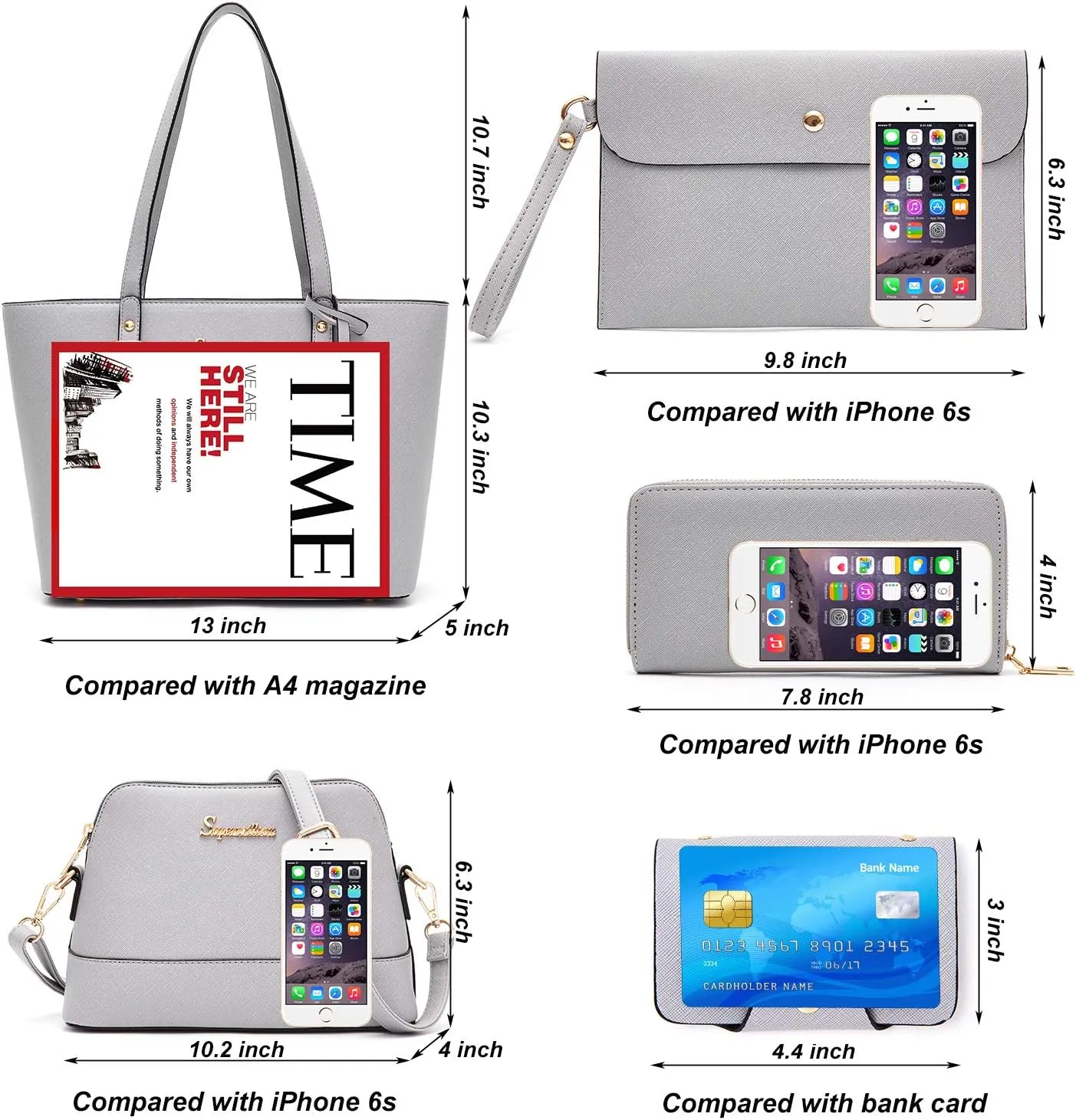 Soperwillton Handbag for Women Wallet Tote Bag Shoulder Bags Top Handle Satchel 5pcs Purse Set