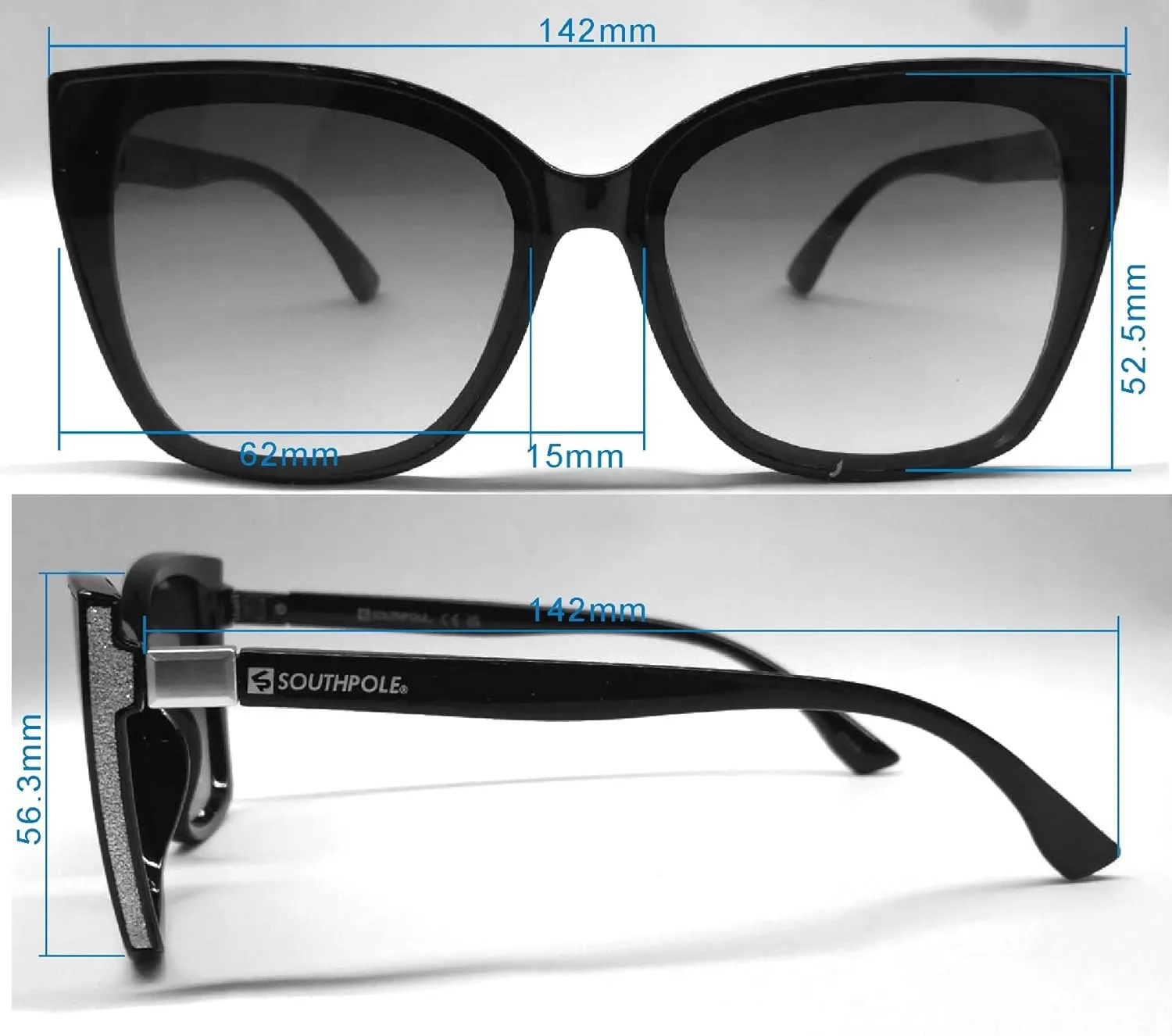 Southpole Women's 1086sp Sparkling Uv400 Protective Cat Eye Sunglasses. Cool Gifts for Her, 62 Mm