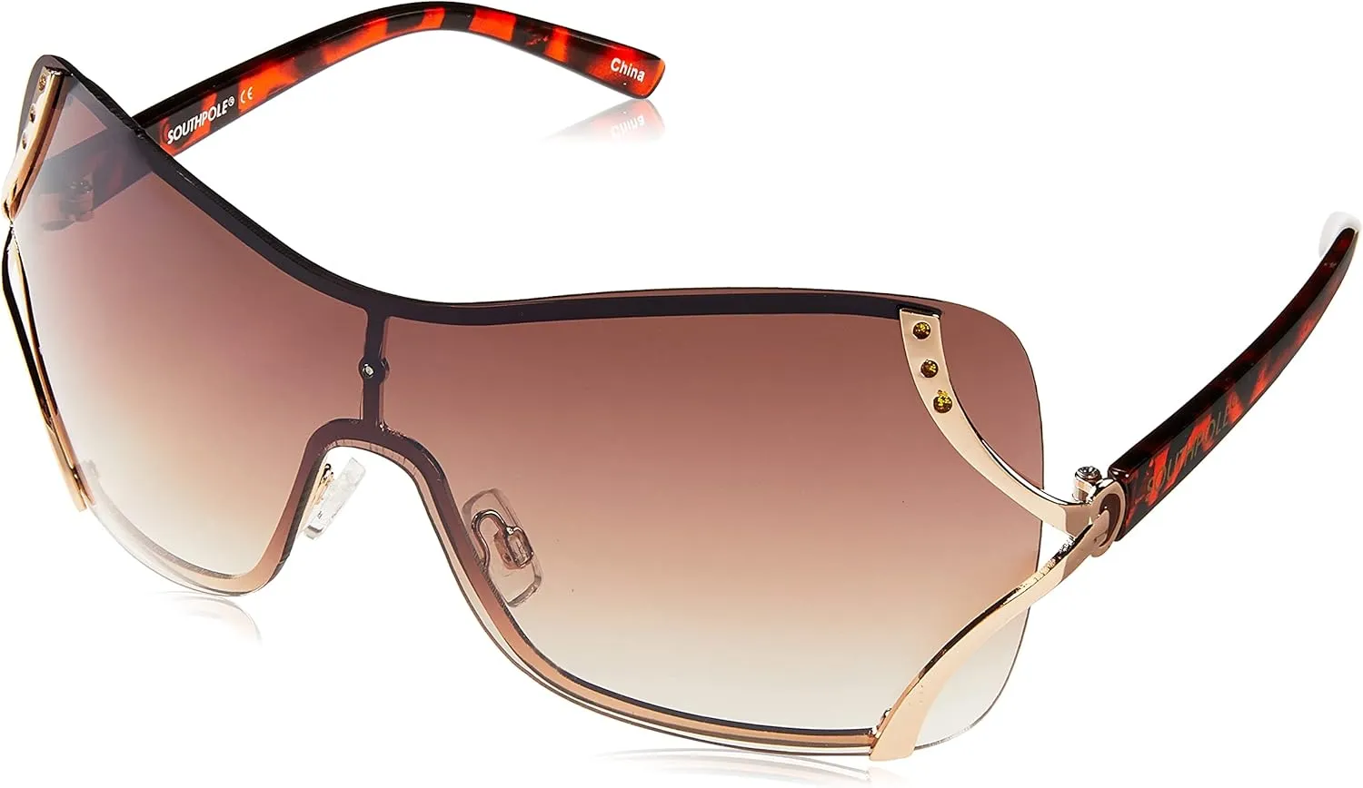 Southpole Women's 454sp Glitzy Metal Shield Sunglasses (140mm) -Uv400 Protection, Trendy Gift for Her Rectangular
