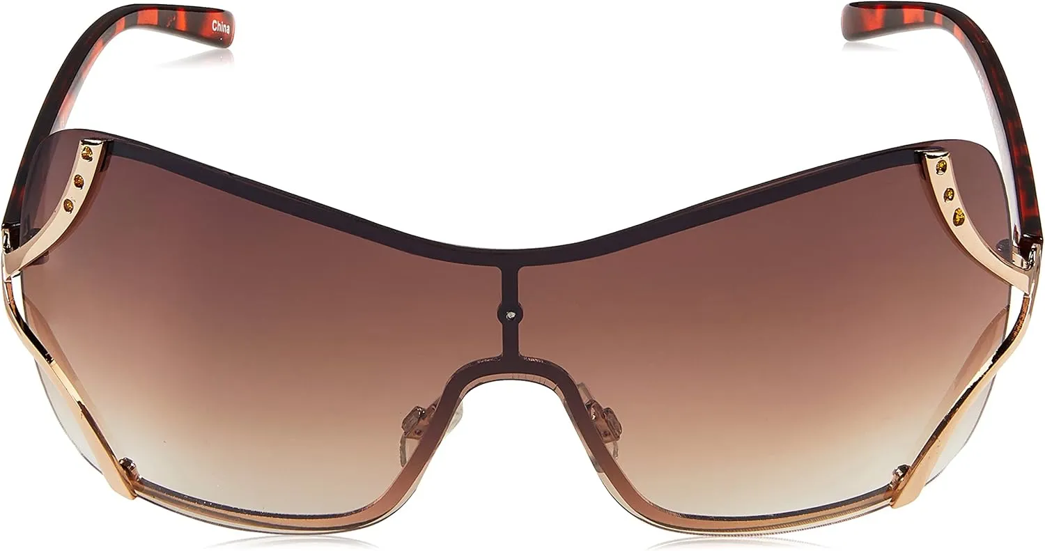 Southpole Women's 454sp Glitzy Metal Shield Sunglasses (140mm) -Uv400 Protection, Trendy Gift for Her Rectangular