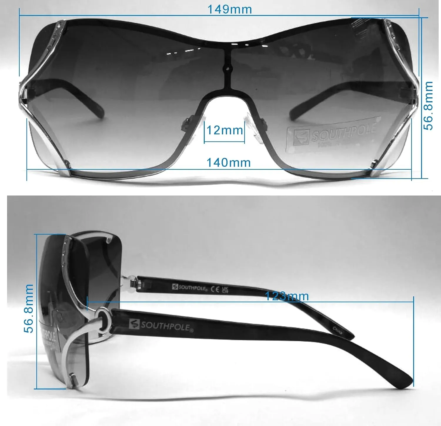 Southpole Women's 454sp Glitzy Metal Shield Sunglasses (140mm) -Uv400 Protection, Trendy Gift for Her Rectangular
