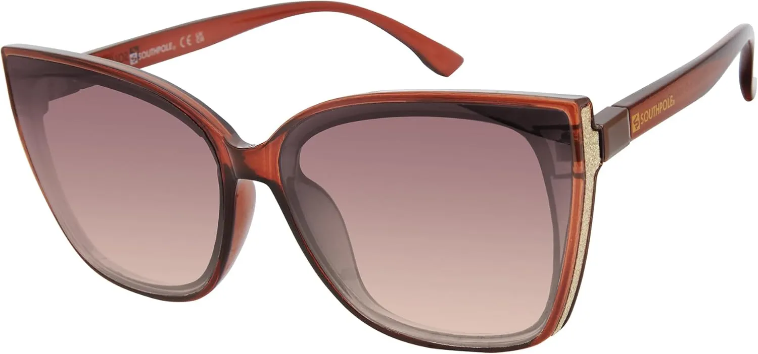 Southpole Women's Sparkling Cat Eye Sunglasses, Crystal Brown, 62 mm