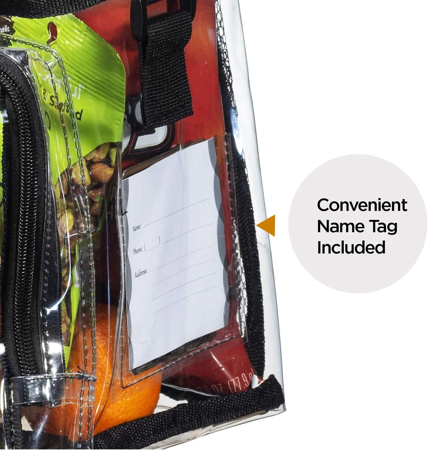 SP HOME GOODS Stadium Approved Clear lunch Bag with Adjustable Strap, Front Storage Compartment, and Mesh Pockets - See Through Zippered Clear lunch Bags for Work, Concerts, (Black 5 Pack)