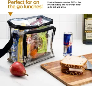SP HOME GOODS Stadium Approved Clear lunch Bag with Adjustable Strap, Front Storage Compartment, and Mesh Pockets - See Through Zippered Clear lunch Bags for Work, Concerts, (Black 5 Pack)