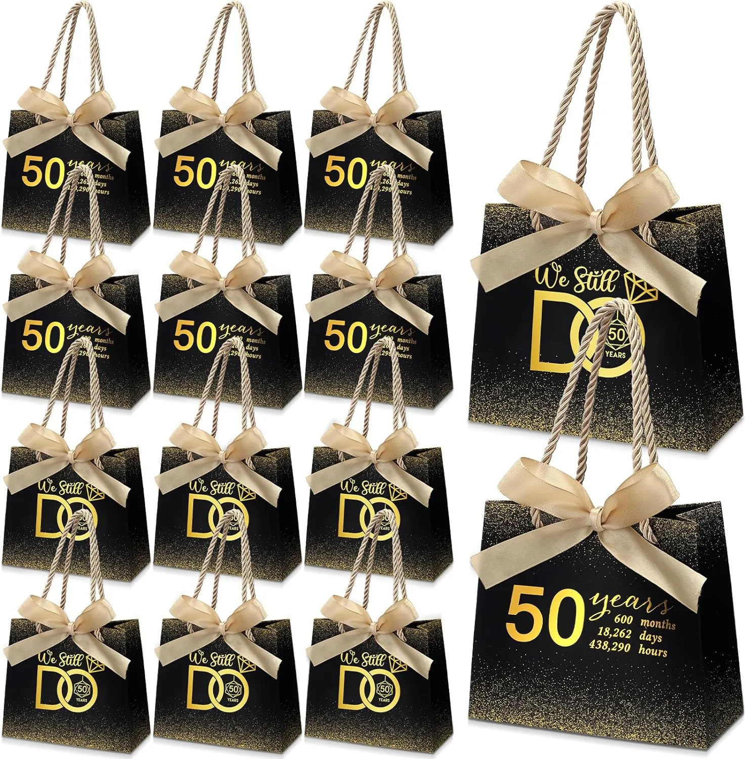 Spakon 25 Pcs 50th Gift Bags with Ribbons Handle Birthday Anniversary Party Favors for Guests Black and Gold We Still Do Gift Bags Men Women Christmas Wedding Supplies