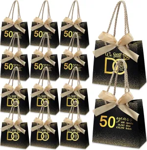 Spakon 25 Pcs 50th Gift Bags with Ribbons Handle Birthday Anniversary Party Favors for Guests Black and Gold We Still Do Gift Bags Men Women Christmas Wedding Supplies