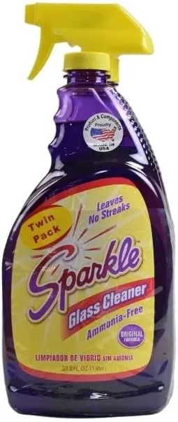 Sparkle Glass Cleaner 1 Spray Bottle 33.8 And 1 Refill 33.8, Ammonia-Free Original Formula Heavy Duty Glass Cleaner, Leaves No Streaks (67.6 Fl Oz,Pack of 6)