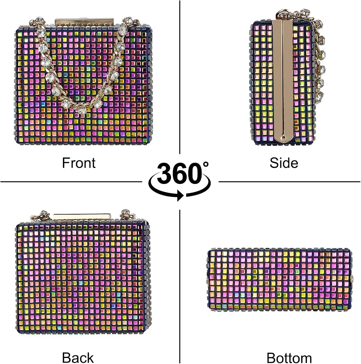 Sparkling Evening Clutches for Women Top Handle Rhinestone Handbags Ladies Luxury Cocktail Party Bling Chain Satche