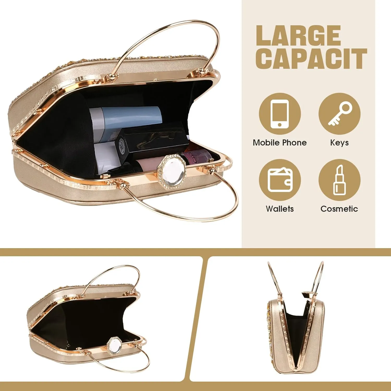 Sparkling Evening Clutches for Women Top Handle Rhinestone Handbags Ladies Luxury Cocktail Party Bling Chain Satche