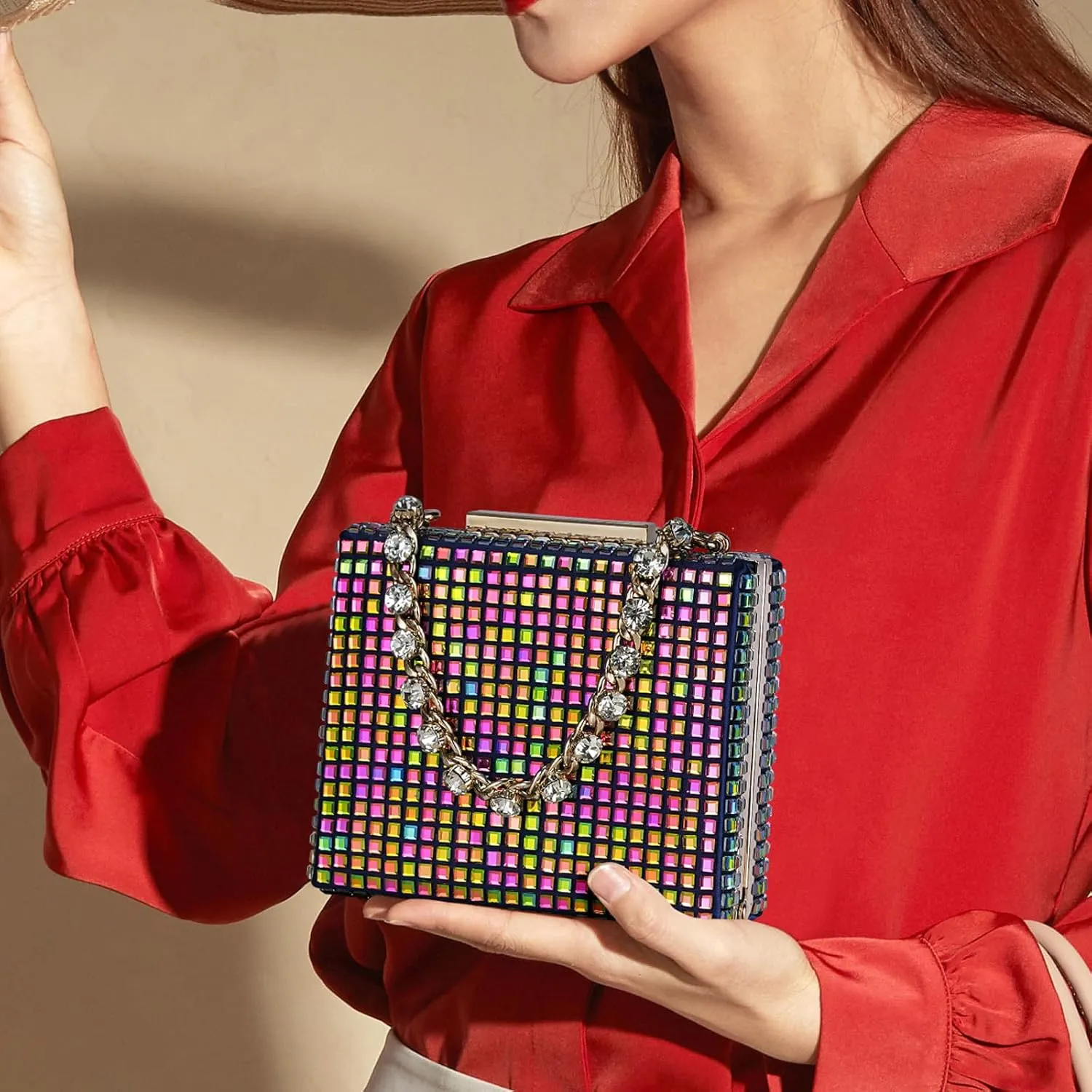 Sparkling Evening Clutches for Women Top Handle Rhinestone Handbags Ladies Luxury Cocktail Party Bling Chain Satche