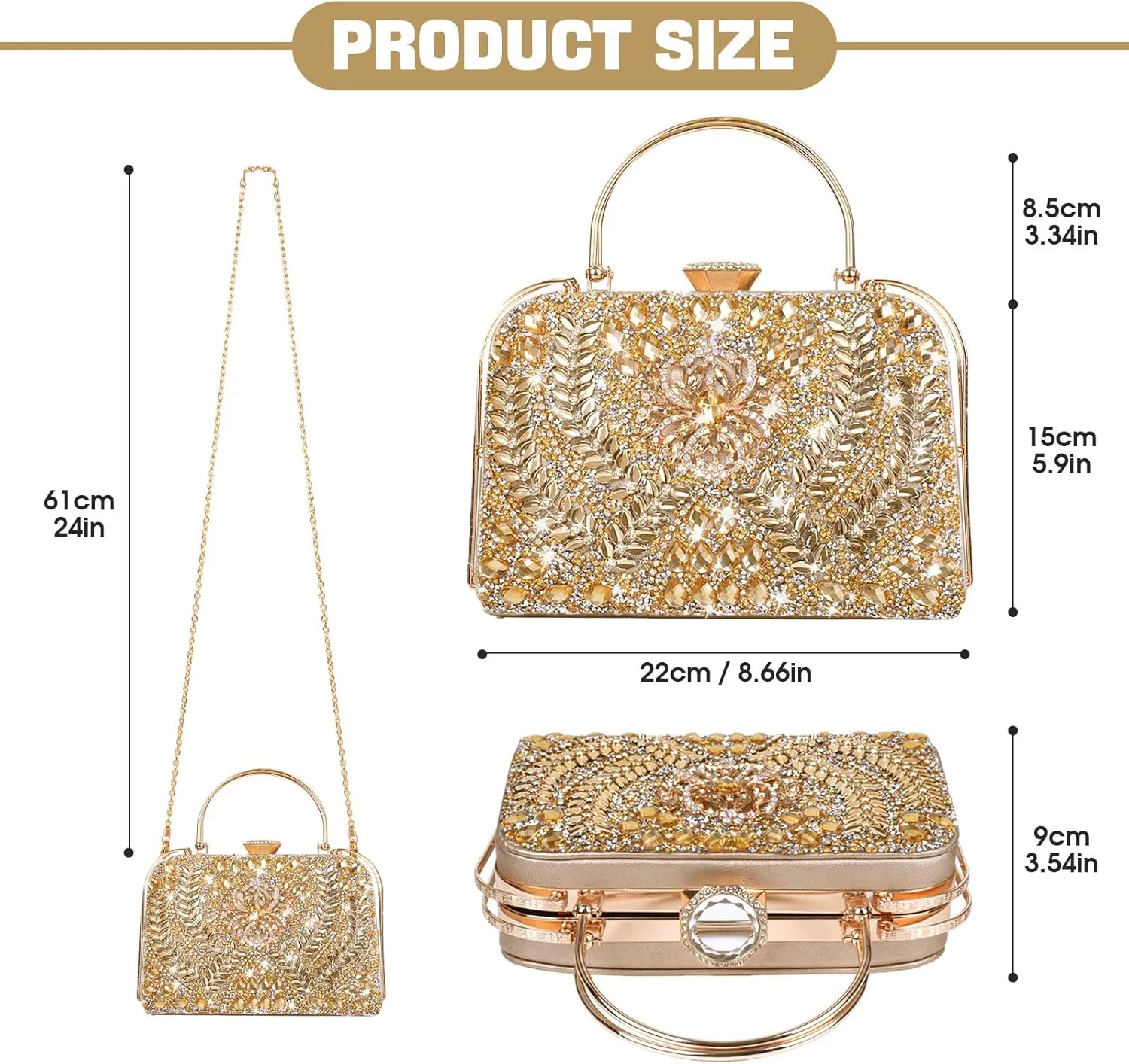 Sparkling Evening Clutches for Women Top Handle Rhinestone Handbags Ladies Luxury Cocktail Party Bling Chain Satche