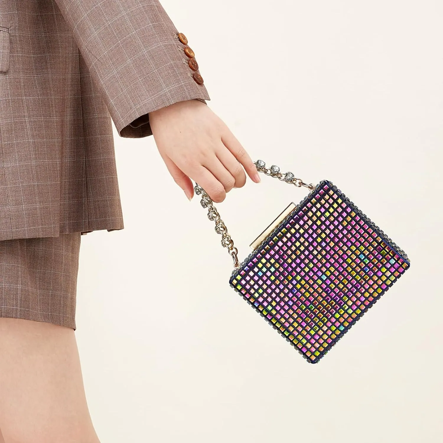 Sparkling Evening Clutches for Women Top Handle Rhinestone Handbags Ladies Luxury Cocktail Party Bling Chain Satche