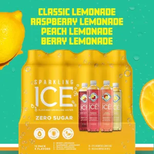 Sparkling Ice Lemonade Variety Pack, Flavored Sparkling Water, Zero Sugar, with Vitamins and Antioxidants, 17 fl oz, 12 count (Berry Lemonade, Raspberry Lemonade, Peach Lemonade, Classic Lemonade)