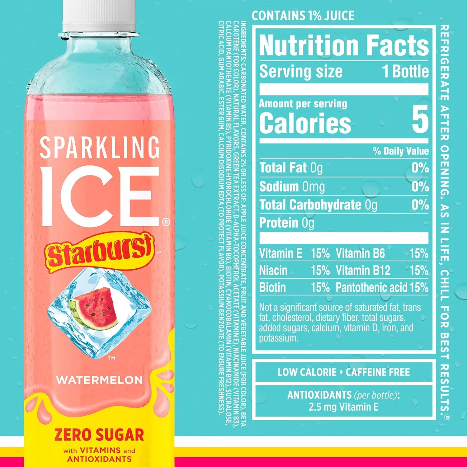 Sparkling Ice STARBURST Red Variety Pack, Zero Sugar Flavored Sparkling Water, with Vitamins and Antioxidants, Low Calorie Beverage, 17 fl oz, 12 count (Kiwi Strawberry, Starburst Fruit Punch, and Starburst Watermelon)