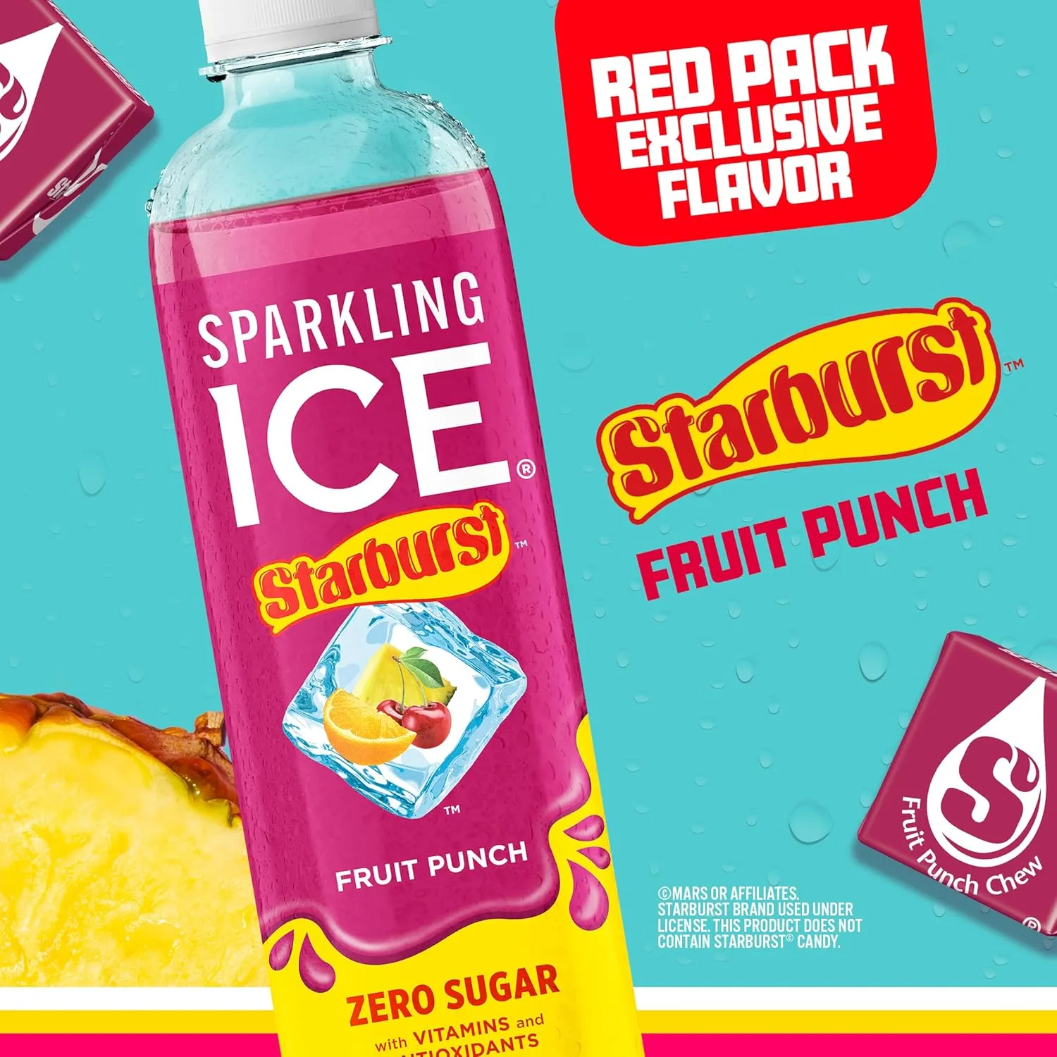 Sparkling Ice STARBURST Red Variety Pack, Zero Sugar Flavored Sparkling Water, with Vitamins and Antioxidants, Low Calorie Beverage, 17 fl oz, 12 count (Kiwi Strawberry, Starburst Fruit Punch, and Starburst Watermelon)