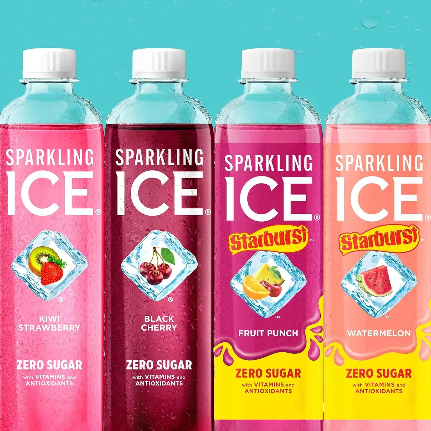 Sparkling Ice STARBURST Red Variety Pack, Zero Sugar Flavored Sparkling Water, with Vitamins and Antioxidants, Low Calorie Beverage, 17 fl oz, 12 count (Kiwi Strawberry, Starburst Fruit Punch, and Starburst Watermelon)