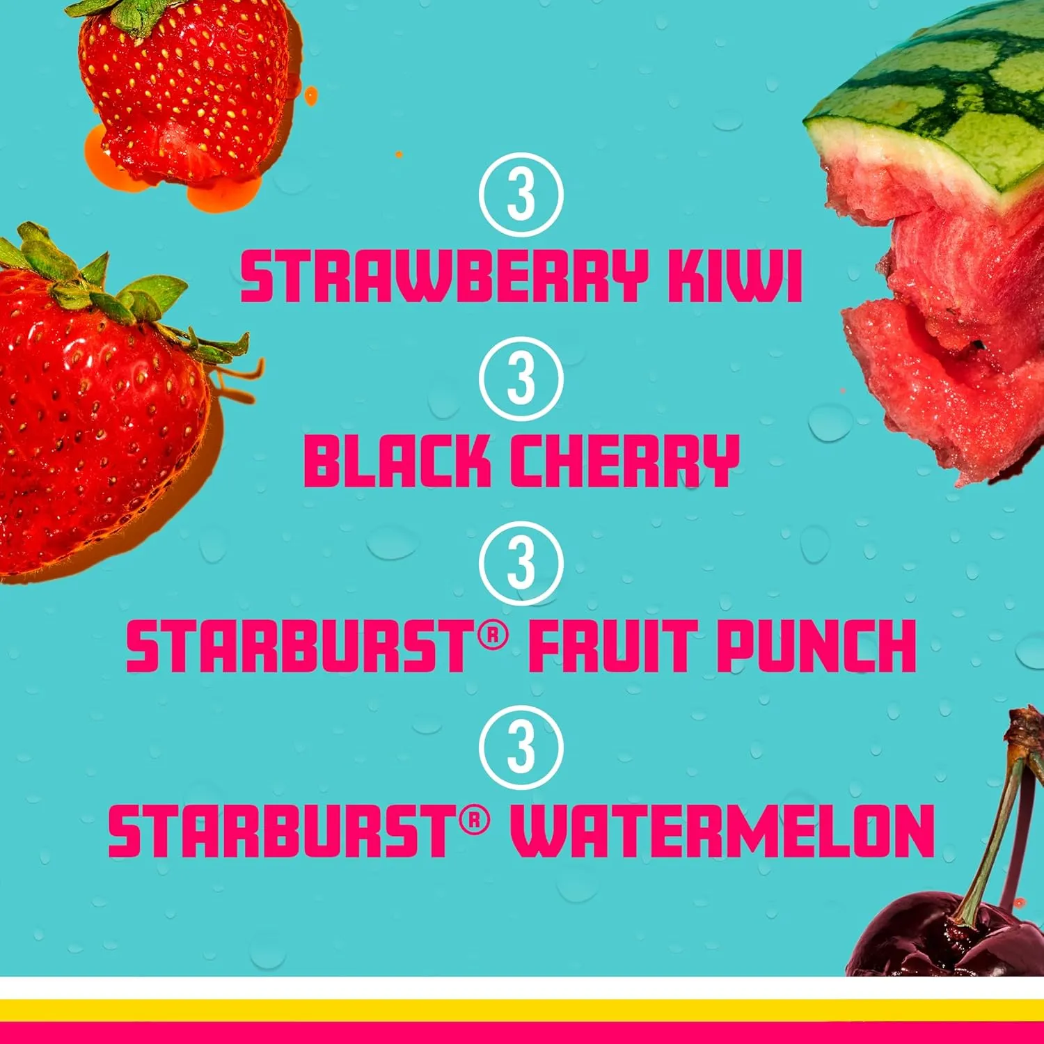 Sparkling Ice STARBURST Red Variety Pack, Zero Sugar Flavored Sparkling Water, with Vitamins and Antioxidants, Low Calorie Beverage, 17 fl oz, 12 count (Kiwi Strawberry, Starburst Fruit Punch, and Starburst Watermelon)