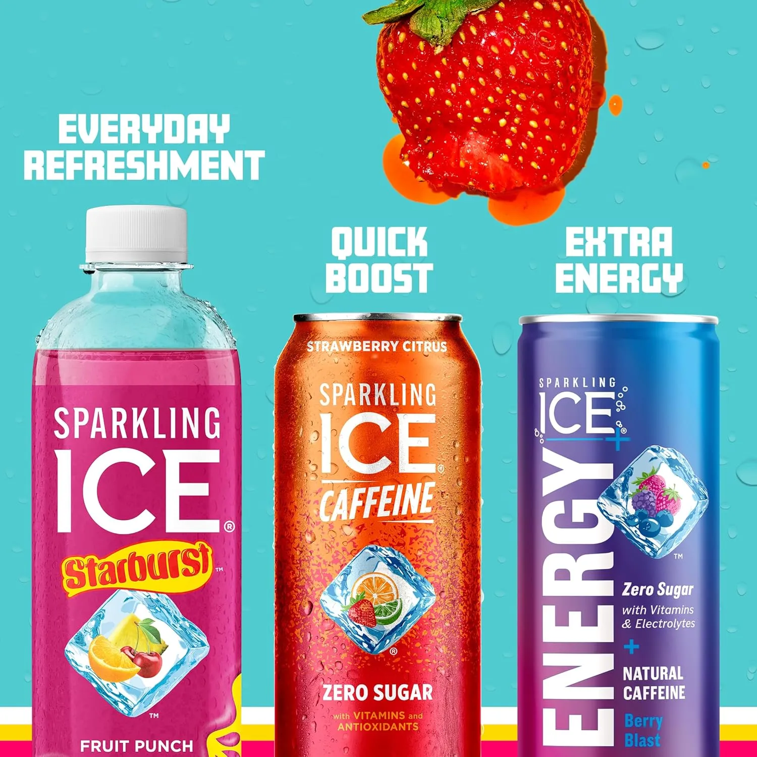 Sparkling Ice STARBURST Red Variety Pack, Zero Sugar Flavored Sparkling Water, with Vitamins and Antioxidants, Low Calorie Beverage, 17 fl oz, 12 count (Kiwi Strawberry, Starburst Fruit Punch, and Starburst Watermelon)
