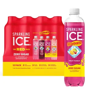 Sparkling Ice STARBURST Red Variety Pack, Zero Sugar Flavored Sparkling Water, with Vitamins and Antioxidants, Low Calorie Beverage, 17 fl oz, 12 count (Kiwi Strawberry, Starburst Fruit Punch, and Starburst Watermelon)