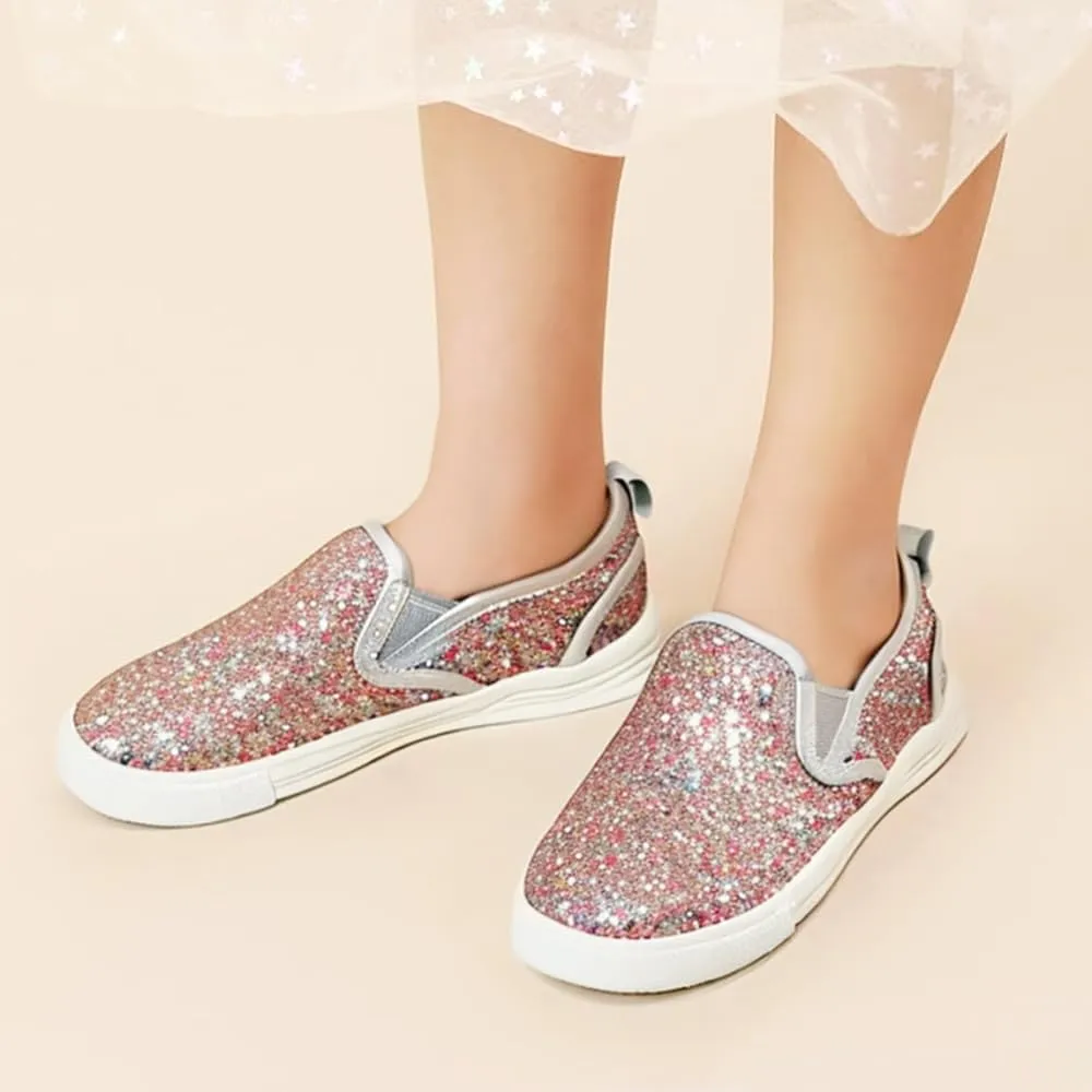 Sparkly Sneakers for Girls 3-12 Years Slip-On Comfort Fit Casual Princess Shoes