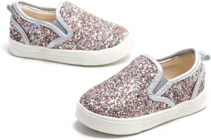 Sparkly Sneakers for Girls 3-12 Years Slip-On Comfort Fit Casual Princess Shoes