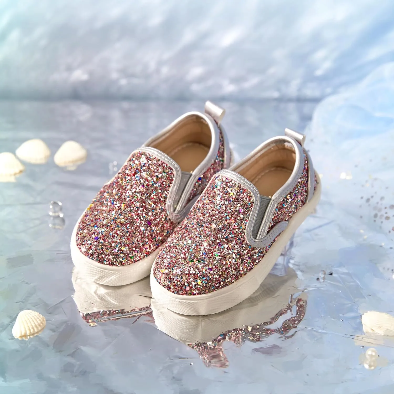 Sparkly Sneakers for Girls 3-12 Years Slip-On Comfort Fit Casual Princess Shoes