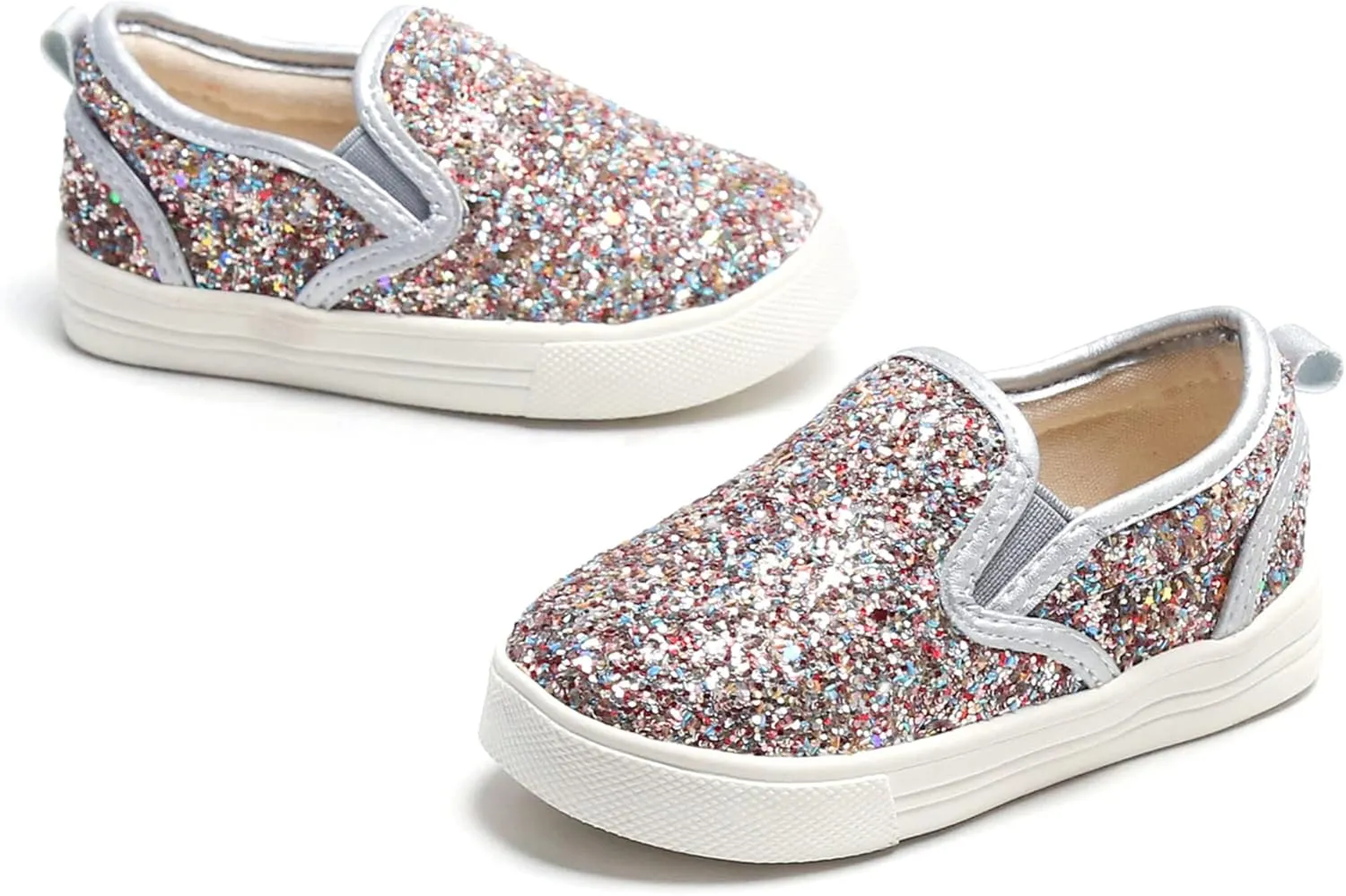 Sparkly Sneakers for Girls 3-12 Years Slip-On Comfort Fit Casual Princess Shoes