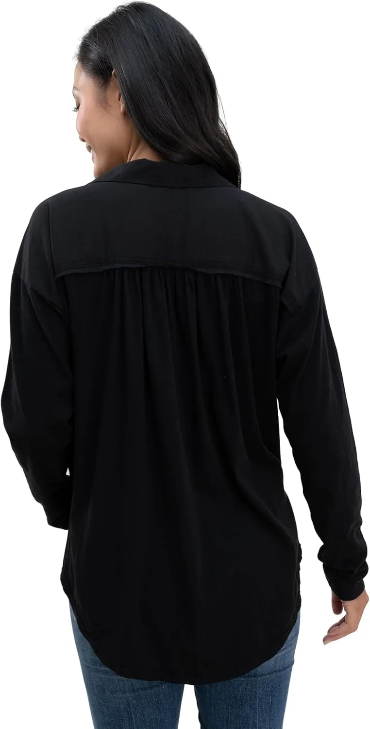 Splendid Women's Paige Shirt | Elegant Woven Front, Cozy Knit Back, and Chic Tie Collar