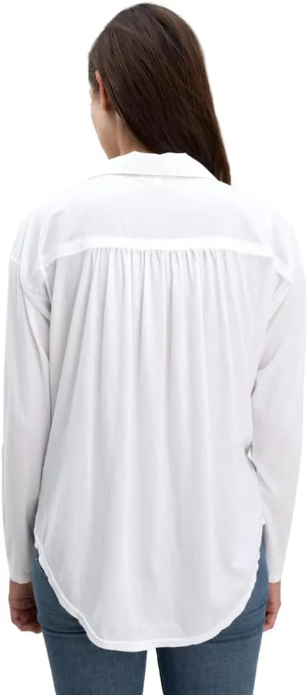 Splendid Women's Paige Shirt | Elegant Woven Front, Cozy Knit Back, and Chic Tie Collar