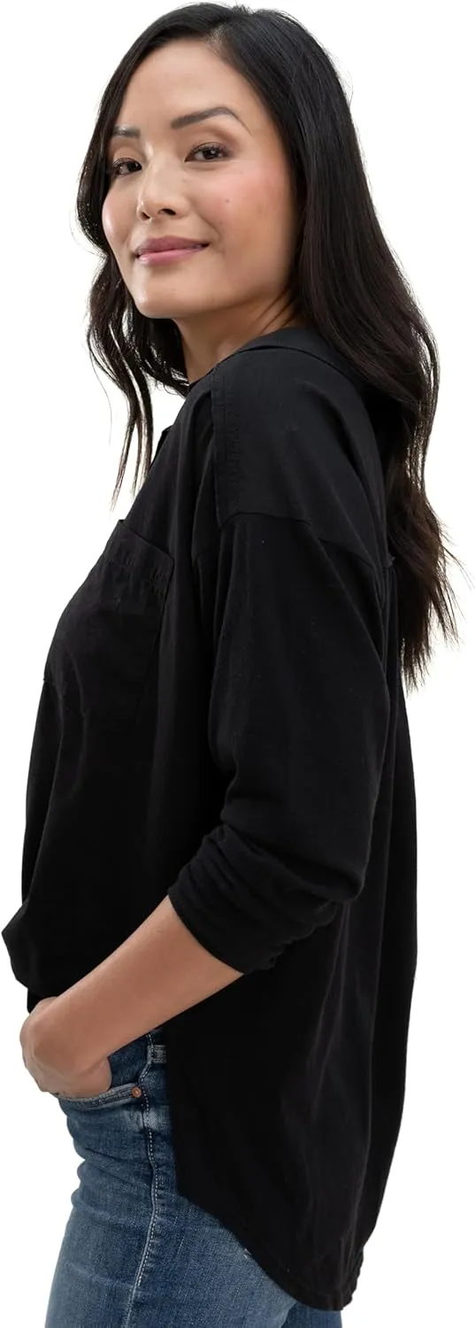 Splendid Women's Paige Shirt | Elegant Woven Front, Cozy Knit Back, and Chic Tie Collar