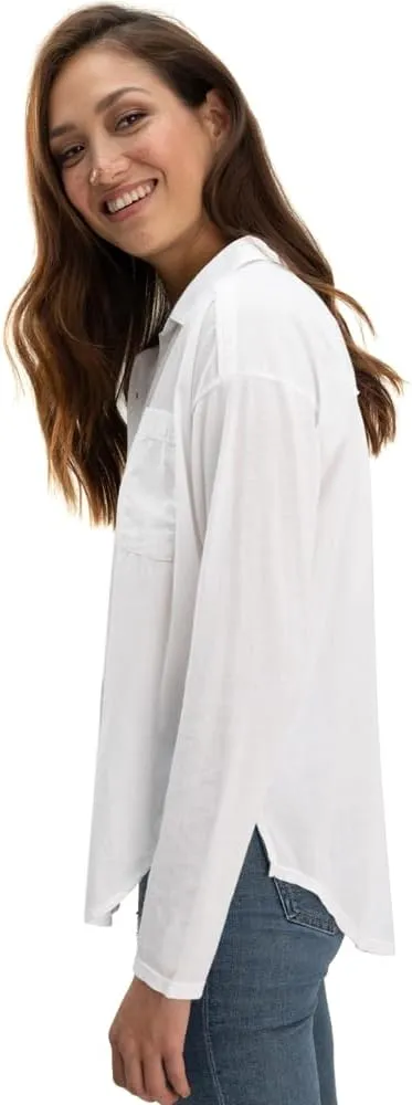 Splendid Women's Paige Shirt | Elegant Woven Front, Cozy Knit Back, and Chic Tie Collar