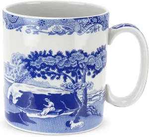 Spode Blue Italian Collection 9 Oz Mugs | Set of 4 Cups for Tea, Warm Beverages, and Coffee | Made of Fine Porcelain | Blue/White | Dishwasher and Microwave Safe