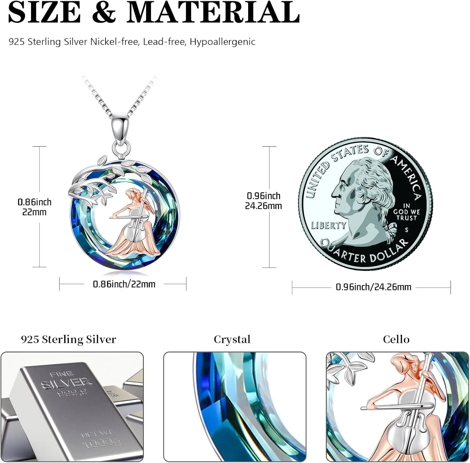 Sport/Music Necklace for Women 925 Sterling Silver Crystal Pendant Tree of Life Jewelry Gifts for Sport Players