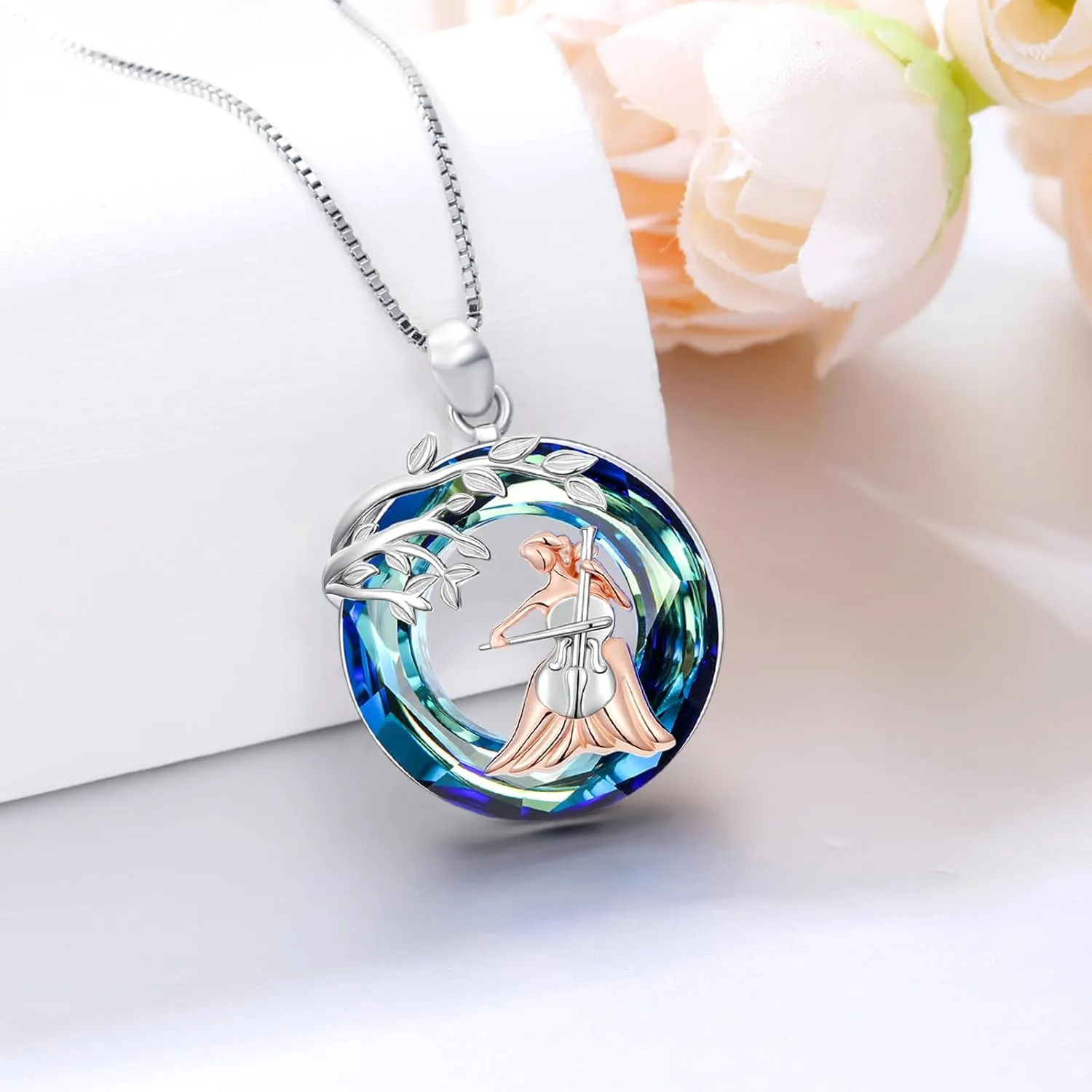 Sport/Music Necklace for Women 925 Sterling Silver Crystal Pendant Tree of Life Jewelry Gifts for Sport Players