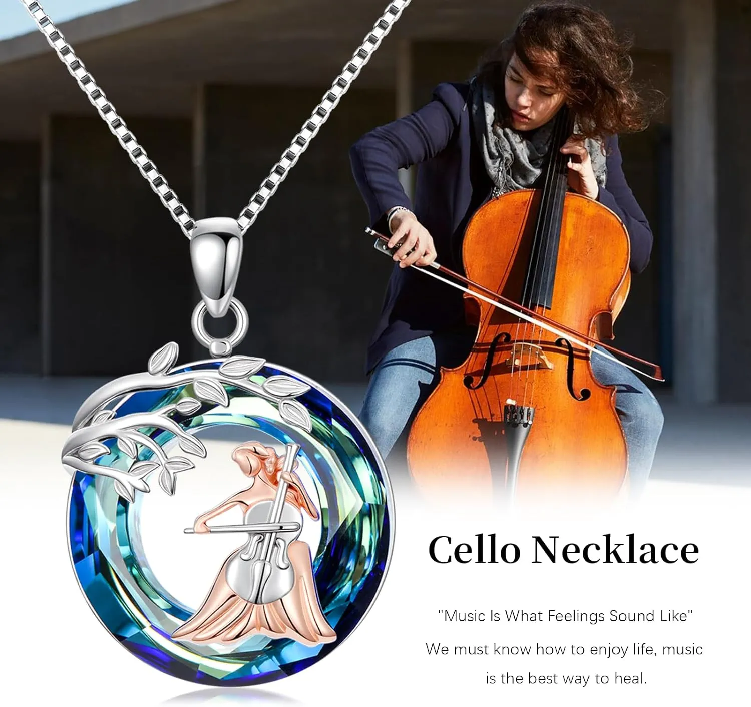 Sport/Music Necklace for Women 925 Sterling Silver Crystal Pendant Tree of Life Jewelry Gifts for Sport Players