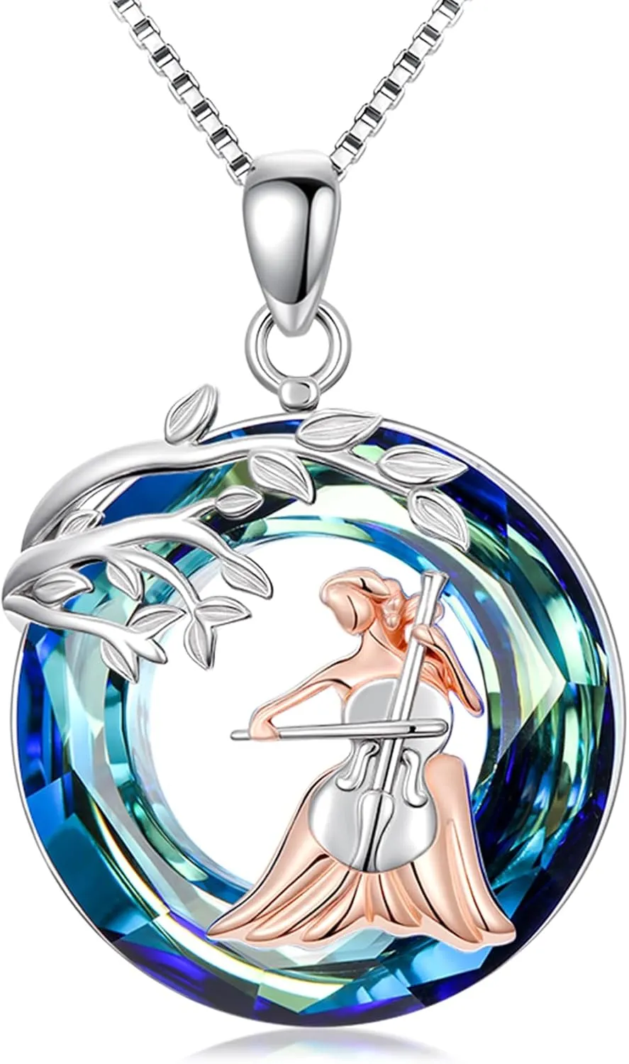 Sport/Music Necklace for Women 925 Sterling Silver Crystal Pendant Tree of Life Jewelry Gifts for Sport Players