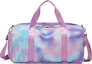 Sports Duffle Bag for Girls, Galaxy Purple Dance Ballet Bag with Shoe Compartment, Multifunctional Travel Overnight Weekender with Waterproof Foldable Design