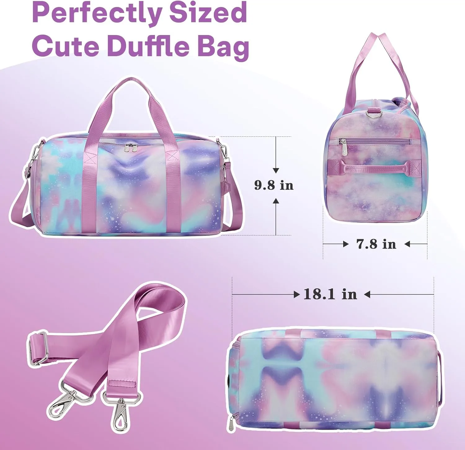 Sports Duffle Bag for Girls, Galaxy Purple Dance Ballet Bag with Shoe Compartment, Multifunctional Travel Overnight Weekender with Waterproof Foldable Design