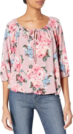 Star Vixen Women's 3/4 Sleeve, Front Tie Peasant Top